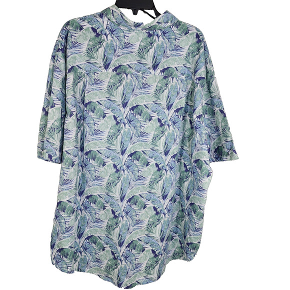 Izod Saltwater Mens Shirt Size 2XLT Blue Palm Button Up Hawaiian Pocket Tropical - Picture 2 of 10